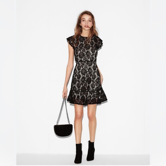 Express Dresses & Skirts - Express short sleeve nude with black lace overlay fit to flare dress size 6